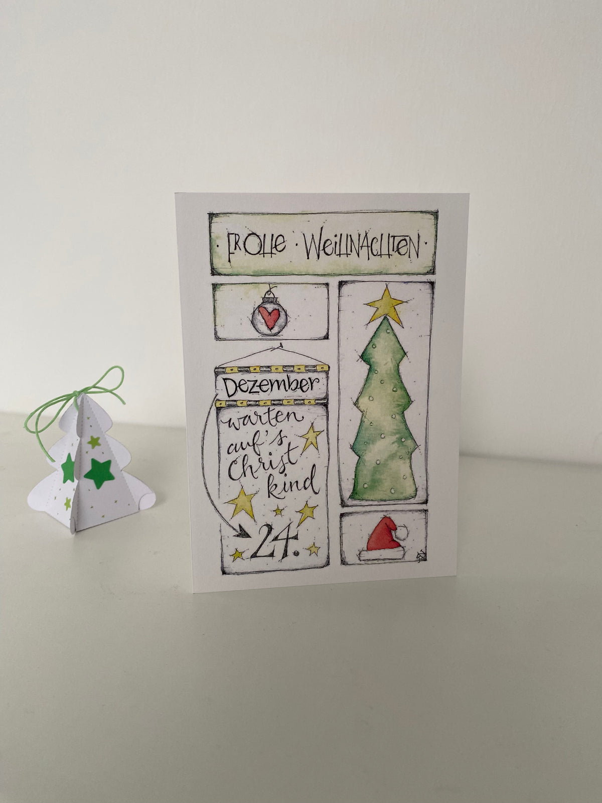 Festtagskarte - Frohe Weihnachten, warten auf`s Christkind